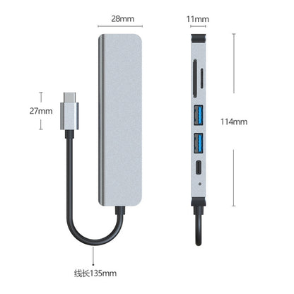 6 In 1 USB-C / Type-C ถึง 4K HDMI + ช่องเสียบการ์ด SD / TF + การชาร์จ PD USB-C / Type-C + 2 พอร์ต USB 3.0 มัลติฟังก์ชั่น HUB Docking Station, 6 In 1