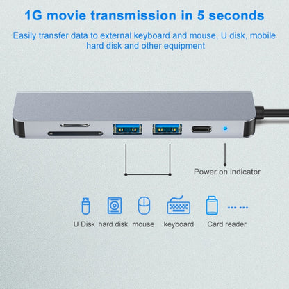 6 In 1 USB-C / Type-C ถึง 4K HDMI + ช่องเสียบการ์ด SD / TF + การชาร์จ PD USB-C / Type-C + 2 พอร์ต USB 3.0 มัลติฟังก์ชั่น HUB Docking Station, 6 In 1