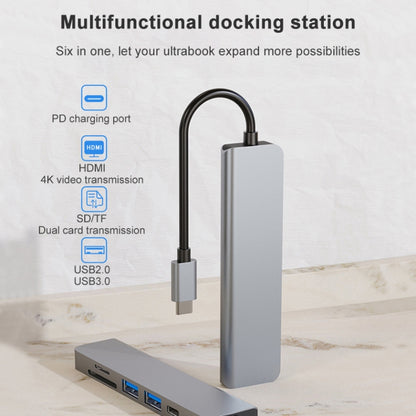 6 In 1 USB-C / Type-C ถึง 4K HDMI + ช่องเสียบการ์ด SD / TF + การชาร์จ PD USB-C / Type-C + 2 พอร์ต USB 3.0 มัลติฟังก์ชั่น HUB Docking Station, 6 In 1