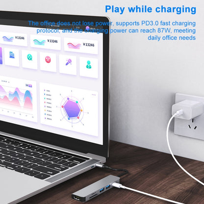 6 In 1 USB-C / Type-C ถึง 4K HDMI + ช่องเสียบการ์ด SD / TF + การชาร์จ PD USB-C / Type-C + 2 พอร์ต USB 3.0 มัลติฟังก์ชั่น HUB Docking Station, 6 In 1