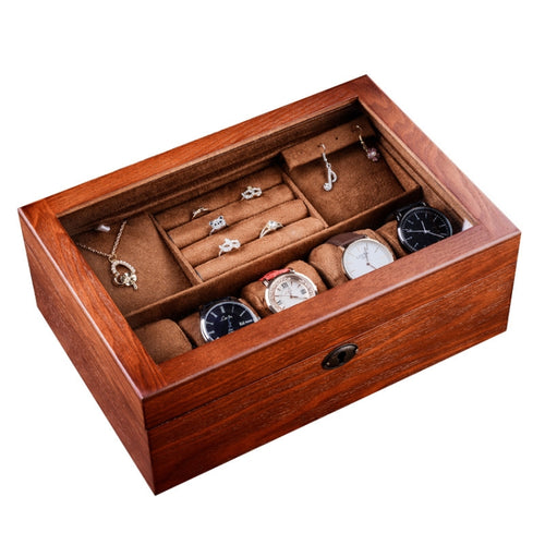 กล่องเก็บนาฬิกาไม้เครื่องประดับกล่องเก็บของสองชั้นพร้อมล็อค, Wooden