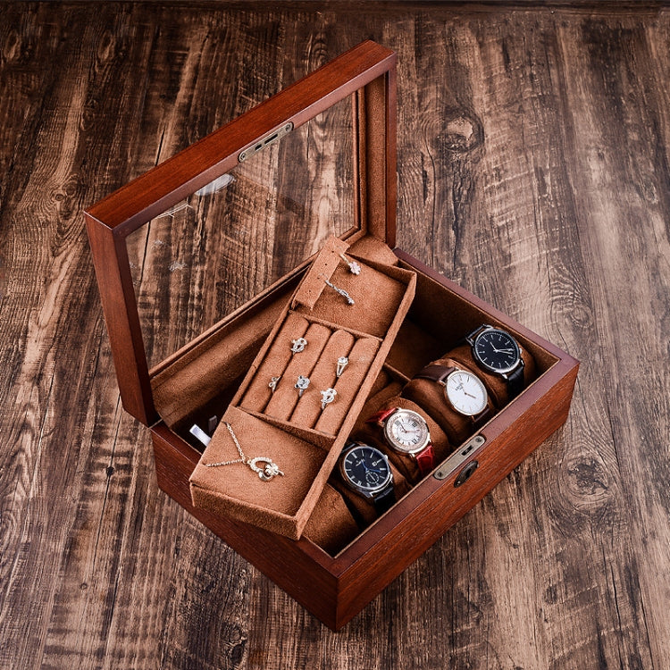 กล่องเก็บนาฬิกาไม้เครื่องประดับกล่องเก็บของสองชั้นพร้อมล็อค, Wooden