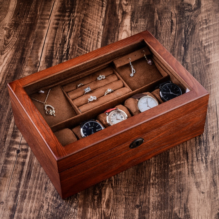 กล่องเก็บนาฬิกาไม้เครื่องประดับกล่องเก็บของสองชั้นพร้อมล็อค, Wooden
