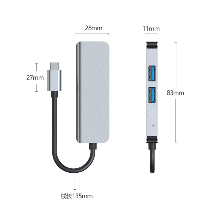 3 ใน 1 USB-C / Type-C ถึง 4K HDMI + 2 พอร์ต USB 3.0 มัลติฟังก์ชั่น HUB Docking Station, 3 In 1