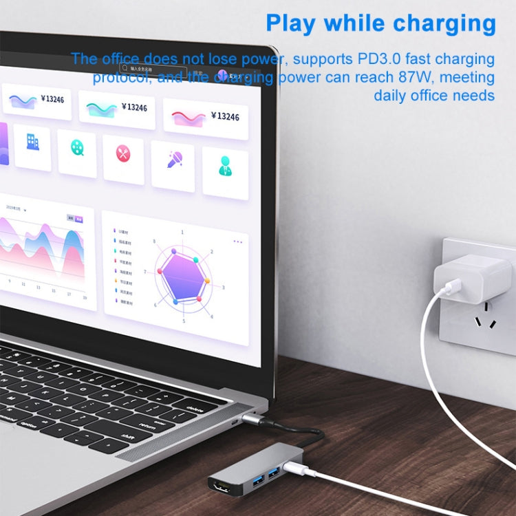 3 ใน 1 USB-C / Type-C ถึง 4K HDMI + 2 พอร์ต USB 3.0 มัลติฟังก์ชั่น HUB Docking Station, 3 In 1