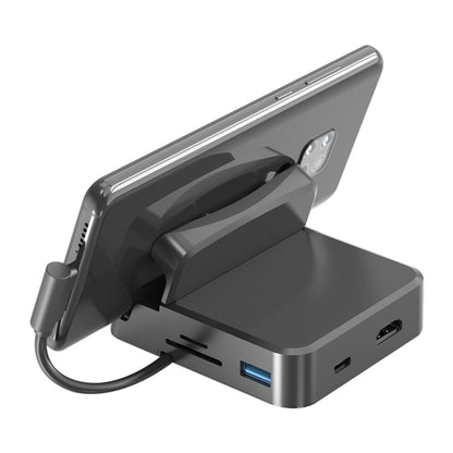 7 ใน 1 USB-C / Type-C ถึง 2 USB 2.0 + USB 3.0 + 4K HDMI + ช่องเสียบการ์ด SD / TF + PD USB-C / Type-C พอร์ตชาร์จมัลติฟังก์ชั่น HUB Docking Station พร้อมตัวยึด, 7 In 1