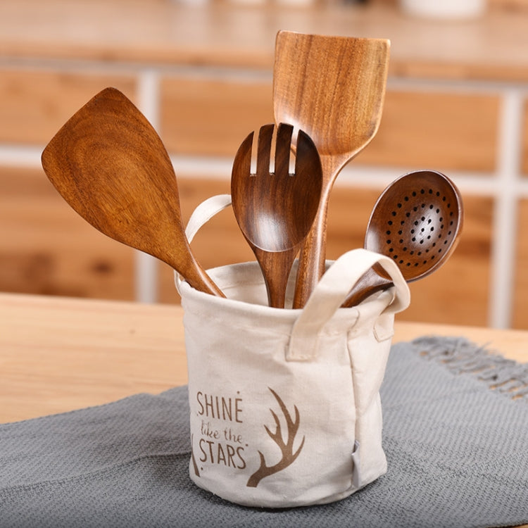 Non-Stick หม้อพลั่วไม้สักทำอาหารหม้อพลั่วบนโต๊ะอาหาร, Sweet Spoon, Saving Spoon, Bent Spoon, Mixing Spoon, Filter Spoon, Curved Shovel, Thickened Oblique Shovel, Curved Spatula, Small Spoon, Medium Spoon, Long Handle Filter Spoon