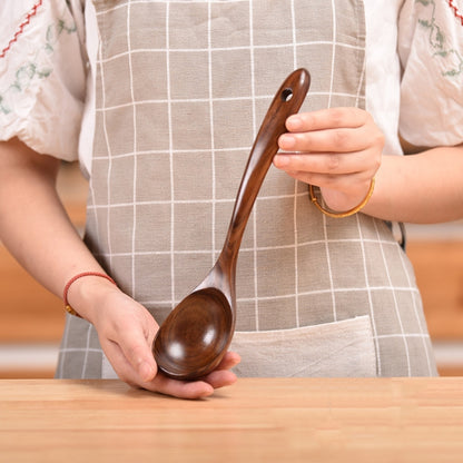 Non-Stick หม้อพลั่วไม้สักทำอาหารหม้อพลั่วบนโต๊ะอาหาร, Sweet Spoon, Saving Spoon, Bent Spoon, Mixing Spoon, Filter Spoon, Curved Shovel, Thickened Oblique Shovel, Curved Spatula, Small Spoon, Medium Spoon, Long Handle Filter Spoon