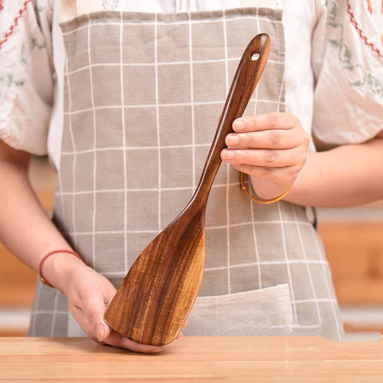 Non-Stick หม้อพลั่วไม้สักทำอาหารหม้อพลั่วบนโต๊ะอาหาร, Sweet Spoon, Saving Spoon, Bent Spoon, Mixing Spoon, Filter Spoon, Curved Shovel, Thickened Oblique Shovel, Curved Spatula, Small Spoon, Medium Spoon, Long Handle Filter Spoon