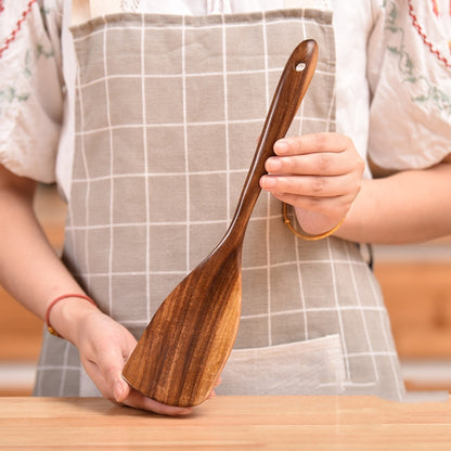 Non-Stick หม้อพลั่วไม้สักทำอาหารหม้อพลั่วบนโต๊ะอาหาร, Sweet Spoon, Saving Spoon, Bent Spoon, Mixing Spoon, Filter Spoon, Curved Shovel, Thickened Oblique Shovel, Curved Spatula, Small Spoon, Medium Spoon, Long Handle Filter Spoon