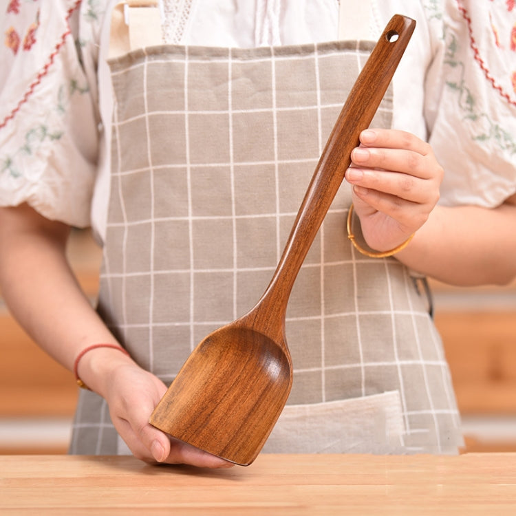 Non-Stick หม้อพลั่วไม้สักทำอาหารหม้อพลั่วบนโต๊ะอาหาร, Sweet Spoon, Saving Spoon, Bent Spoon, Mixing Spoon, Filter Spoon, Curved Shovel, Thickened Oblique Shovel, Curved Spatula, Small Spoon, Medium Spoon, Long Handle Filter Spoon