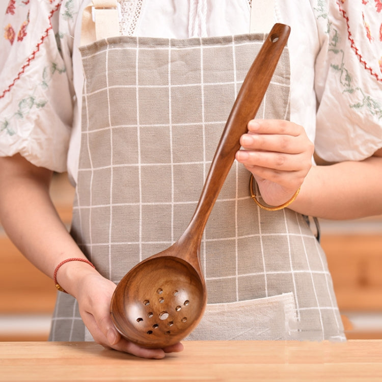 Non-Stick หม้อพลั่วไม้สักทำอาหารหม้อพลั่วบนโต๊ะอาหาร, Sweet Spoon, Saving Spoon, Bent Spoon, Mixing Spoon, Filter Spoon, Curved Shovel, Thickened Oblique Shovel, Curved Spatula, Small Spoon, Medium Spoon, Long Handle Filter Spoon