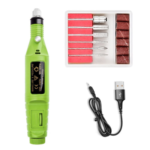 เครื่องเจียรเล็บไฟฟ้าขนาดเล็ก USB ชุดเครื่องบดไฟฟ้าแบบพกพา, USB Green
