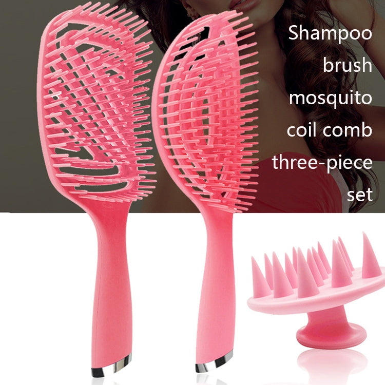 3 in 1 พลาสติก CURLY Hair Salon ชุดหวี Hollow นวดหวียุง, 3 in 1 Pink, 3 in 1 Green, 3 in 1 Black, 3 in 1 Blue