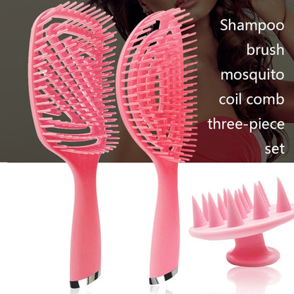 3 in 1 พลาสติก CURLY Hair Salon ชุดหวี Hollow นวดหวียุง, 3 in 1 Pink, 3 in 1 Green, 3 in 1 Black, 3 in 1 Blue