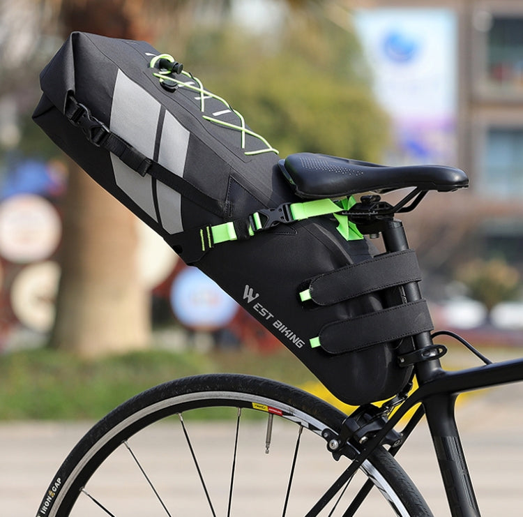 West Biking กระเป๋าจักรยานกันน้ำเต็มรูปแบบกระเป๋าท้ายรถแบบสะท้อนแสงความจุระยะไกลกระเป๋าที่นั่งด้านหลัง, 10L