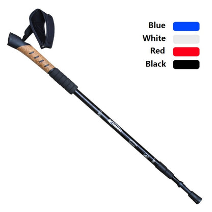 WUXIAN อลูมิเนียมกลางแจ้งมีดอเนกประสงค์ประเภท Cork ตรงสามส่วน Telescopic Trekking Pole การจัดส่งสีแบบสุ่ม, 66-135cm