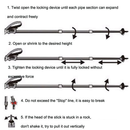 WUXIAN อลูมิเนียมกลางแจ้งมีดอเนกประสงค์ประเภท Cork ตรงสามส่วน Telescopic Trekking Pole การจัดส่งสีแบบสุ่ม, 66-135cm