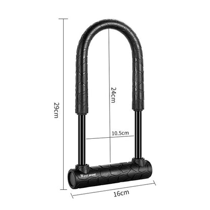 WEST BIKING ล็อคจักรยาน รถจักรยานยนต์ รถยนต์ไฟฟ้า ล็อคกันขโมย, Long U-shaped Lock, Long U-shaped Lock+Cable