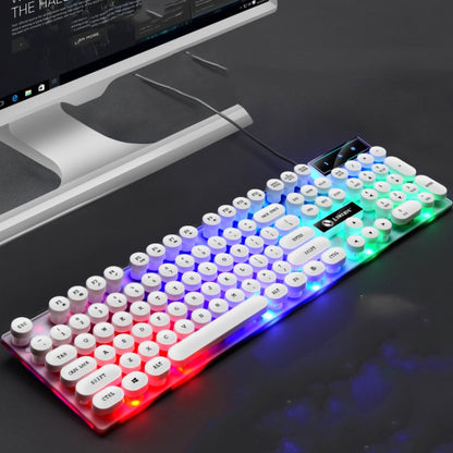 LIMEIDE GTX300 104 คีย์ Retro Round Key Cap แป้นพิมพ์เมาส์แบบมีสาย USB ความยาวสายเคเบิล: 1.4 ม., Punk Single Keyboard White, Punk Single Keyboard  Black, Punk Set White, Punk Set Black