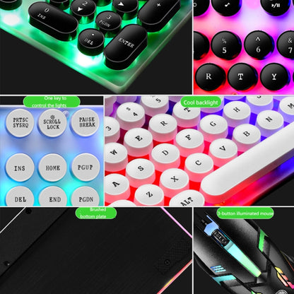 LIMEIDE GTX300 104 คีย์ Retro Round Key Cap แป้นพิมพ์เมาส์แบบมีสาย USB ความยาวสายเคเบิล: 1.4 ม., Punk Single Keyboard White, Punk Single Keyboard  Black, Punk Set White, Punk Set Black
