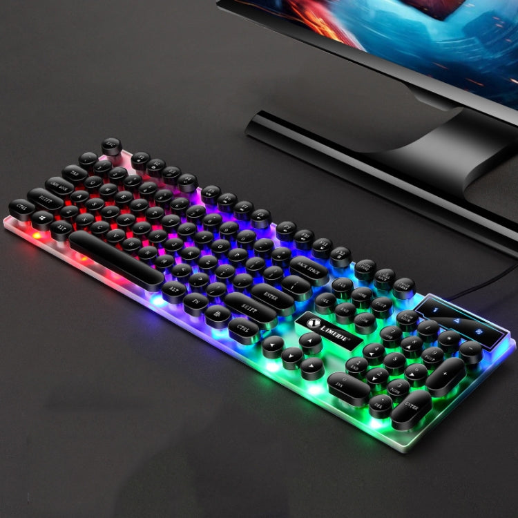 LIMEIDE GTX300 104 คีย์ Retro Round Key Cap แป้นพิมพ์เมาส์แบบมีสาย USB ความยาวสายเคเบิล: 1.4 ม., Punk Single Keyboard White, Punk Single Keyboard  Black, Punk Set White, Punk Set Black