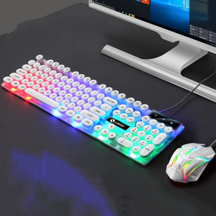 LIMEIDE GTX300 104 คีย์ Retro Round Key Cap แป้นพิมพ์เมาส์แบบมีสาย USB ความยาวสายเคเบิล: 1.4 ม., Punk Single Keyboard White, Punk Single Keyboard  Black, Punk Set White, Punk Set Black