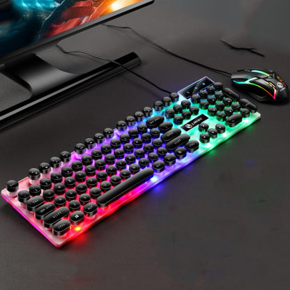 LIMEIDE GTX300 104 คีย์ Retro Round Key Cap แป้นพิมพ์เมาส์แบบมีสาย USB ความยาวสายเคเบิล: 1.4 ม., Punk Single Keyboard White, Punk Single Keyboard  Black, Punk Set White, Punk Set Black