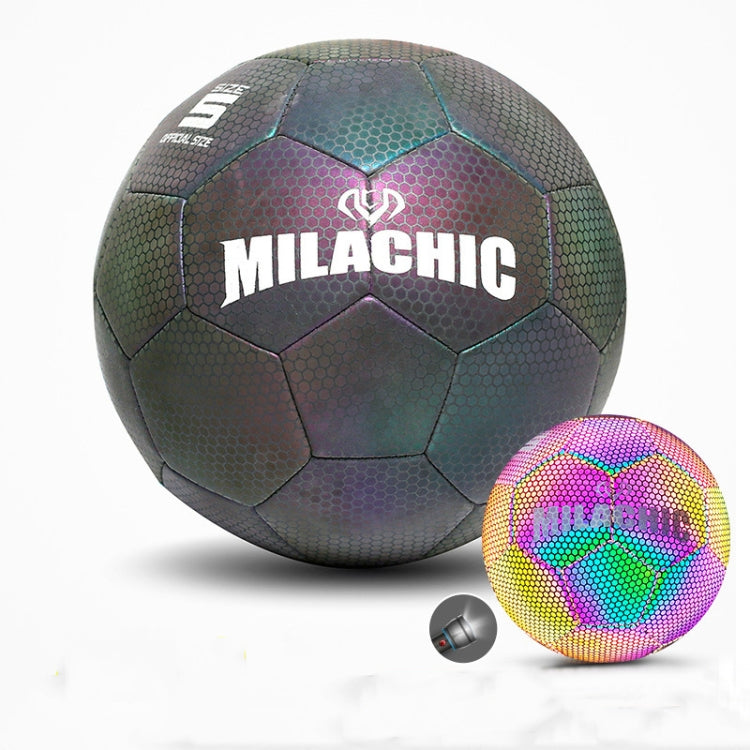 MILACHIC PU Leather Machine Stitch เรืองแสงสะท้อนแสงฟุตบอล, Specification:, Number 4 (Neon 5033), Number 4 (Colorful 5031), Number 5 (Neon 5032), Number 5 (Colorful 5034), Number 5 (Black Gray Rhombic 5039), Number 4 (Black Gray Rhombic 5043)