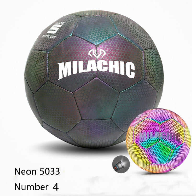 MILACHIC PU Leather Machine Stitch เรืองแสงสะท้อนแสงฟุตบอล, Specification:, Number 4 (Neon 5033), Number 4 (Colorful 5031), Number 5 (Neon 5032), Number 5 (Colorful 5034), Number 5 (Black Gray Rhombic 5039), Number 4 (Black Gray Rhombic 5043)