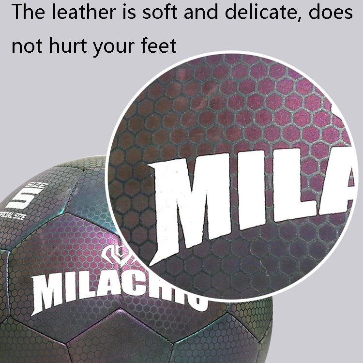 MILACHIC PU Leather Machine Stitch เรืองแสงสะท้อนแสงฟุตบอล, Specification:, Number 4 (Neon 5033), Number 4 (Colorful 5031), Number 5 (Neon 5032), Number 5 (Colorful 5034), Number 5 (Black Gray Rhombic 5039), Number 4 (Black Gray Rhombic 5043)