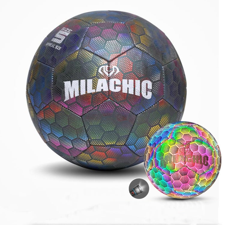 MILACHIC PU Leather Machine Stitch เรืองแสงสะท้อนแสงฟุตบอล, Specification:, Number 4 (Neon 5033), Number 4 (Colorful 5031), Number 5 (Neon 5032), Number 5 (Colorful 5034), Number 5 (Black Gray Rhombic 5039), Number 4 (Black Gray Rhombic 5043)