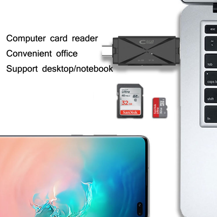 YH-109 SD/TF/Type-C/Micro USB/USB คอมพิวเตอร์พีซีโทรศัพท์มือถือ OTG เครื่องอ่านการ์ด