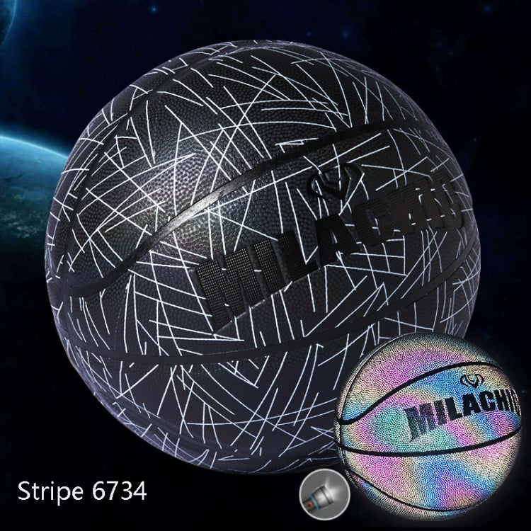 MILACHIC Number 7 ลูกบาสเก็ตบอลสะท้อนแสงสุดเท่สีรุ้ง, Stripe 6734, Spider Pattern 6735, Gray 6736