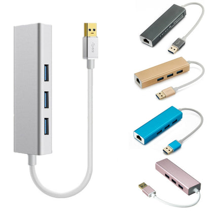 YH-U1009 3 x USB 3.0 + RJ45 ถึง USB 3.0 ฮับภายนอกแบบไม่มีไดรฟ์สำหรับแล็ปท็อป การจัดส่งสีแบบสุ่ม
