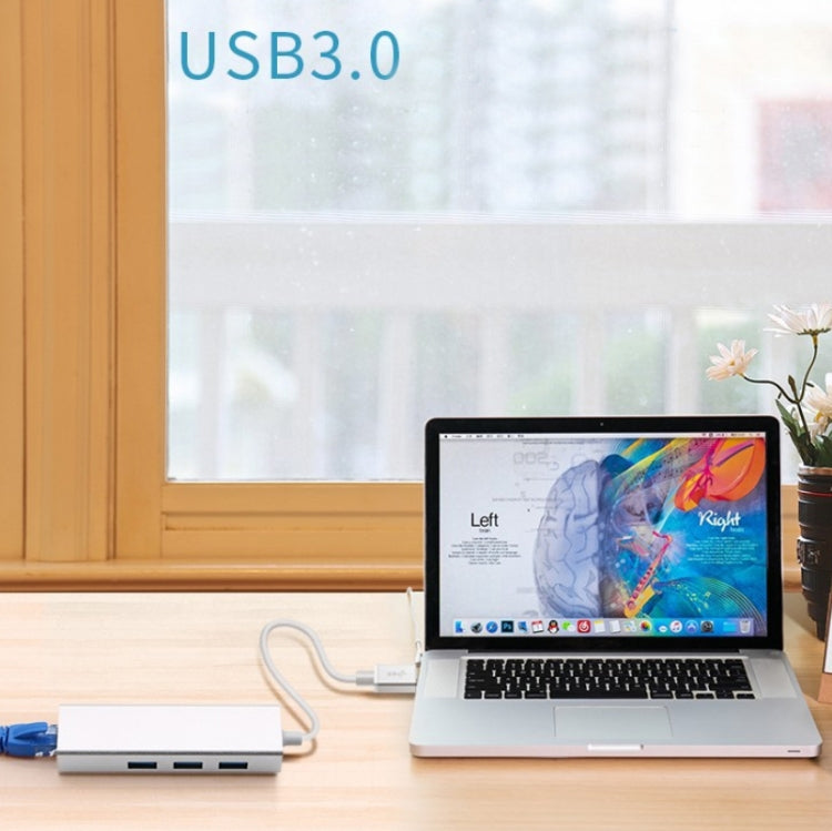 YH-U1009 3 x USB 3.0 + RJ45 ถึง USB 3.0 ฮับภายนอกแบบไม่มีไดรฟ์สำหรับแล็ปท็อป การจัดส่งสีแบบสุ่ม
