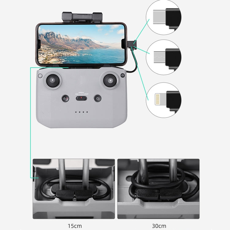 Sunnylife TY-X9304 เหมาะสำหรับ DJI Mavic Air 2S / DJI FPV Flight Glasses V2 / Mavic Mini2 / Osmo Pocket 2 โทรศัพท์มือถือแท็บเล็ตสายเคเบิล, 15cm Type-C to 8 Pin Cable, 15cm Type-C to Micro USB  Cable, 15cm Type-C to Type-C Cable, 30cm Type-C to 8 Pin Ca...
