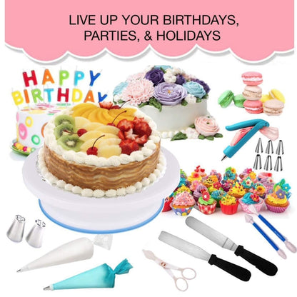 220 in 1 เค้ก Turntable ตกแต่งชุดหัวฉีดเบเกอรี่เครื่องมือ Fondant ชุดแม่พิมพ์, 220 PCS/Set