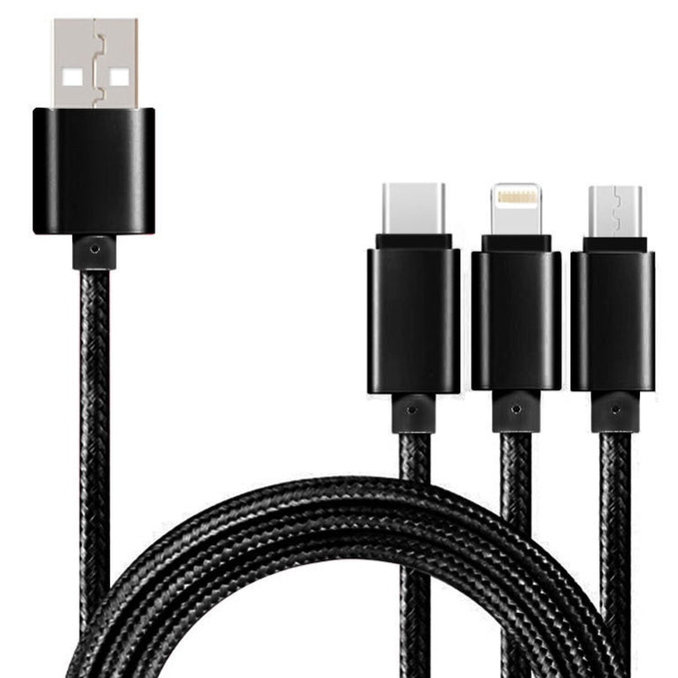 5 ชิ้น 2A 3 ใน 1 USB เป็น USB-C / Type-C 8 พิน + สายเคเบิลข้อมูลแบบถัก Micro USB, USB To USB-C / Type-C + 8 Pin + Micro USB
