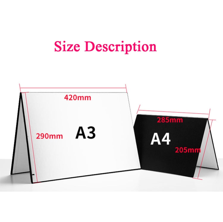 2 PCS 3-in-1 แผ่นสะท้อนแสงสีขาว + สีดำ + เงิน A4 กระดาษแข็งพับ Light Diffuser BOARD, 3-in-1 A4 Cardboard