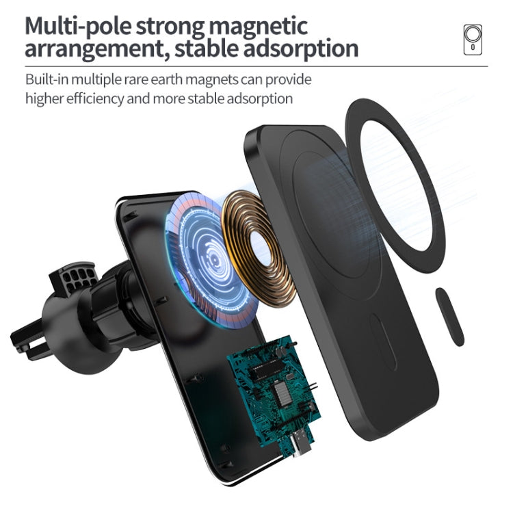N16 10W Car Air Outlet + ถ้วยดูด Magsafe Magnetic Wireless Charger ที่วางโทรศัพท์มือถือสำหรับ iPhone 12 Series