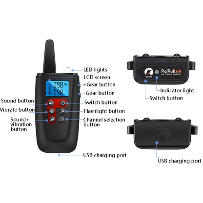PaiPaitek PD526V-2 1 ใน 2 100-ความเร็วเสียงการสั่นสะเทือนรีโมทคอนโทรลการฝึกอบรมสุนัขอุปกรณ์ Anti-Barking อุปกรณ์อิเล็กทรอนิกส์รีโมทคอนโทรล COLLAR, PD526V-2