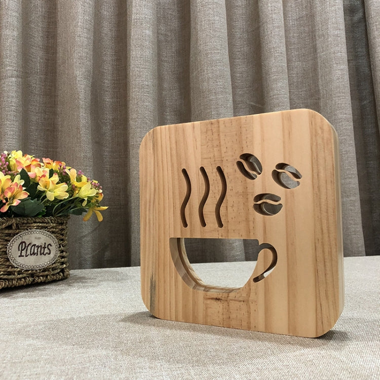 FS-T1879W 2.5W กาแฟ 3D LED โคมไฟตั้งโต๊ะไม้ไฟกลางคืนในห้องนอน, Coffee