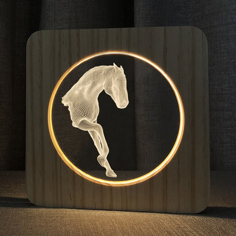 FS-A3762W โคมไฟตั้งโต๊ะไม้ 3D ม้า โคมไฟกลางคืนในห้องนอน, Horse