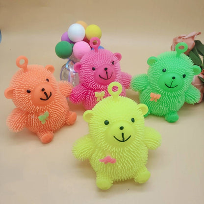 6 ชิ้นการ์ตูนแสงระบายบอลนั่งหมีผมแฟลชบอลแฟลชความเครียดบอลของเล่นหมี, สีการจัดส่งแบบสุ่ม, Cartoon Light Vent Ball
