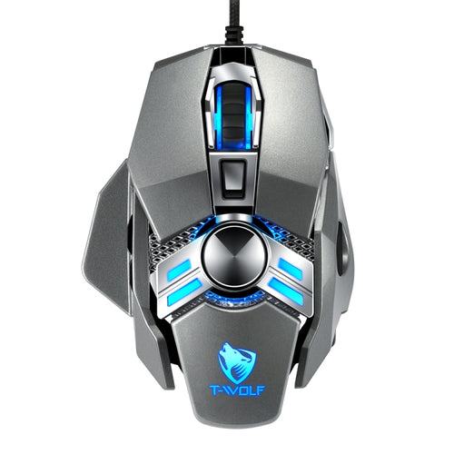 T-WOLF V10 อินเทอร์เฟซ USB 7 ปุ่ม 6400 DPI เมาส์แบบมีสายสำหรับเล่นเกมการเขียนโปรแกรมมาโครที่กำหนดเองเมาส์สำหรับเล่นเกมแสงหายใจ 4 สีความยาวสายเคเบิล: 1.5 ม.