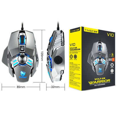 T-WOLF V10 อินเทอร์เฟซ USB 7 ปุ่ม 6400 DPI เมาส์แบบมีสายสำหรับเล่นเกมการเขียนโปรแกรมมาโครที่กำหนดเองเมาส์สำหรับเล่นเกมแสงหายใจ 4 สีความยาวสายเคเบิล: 1.5 ม.