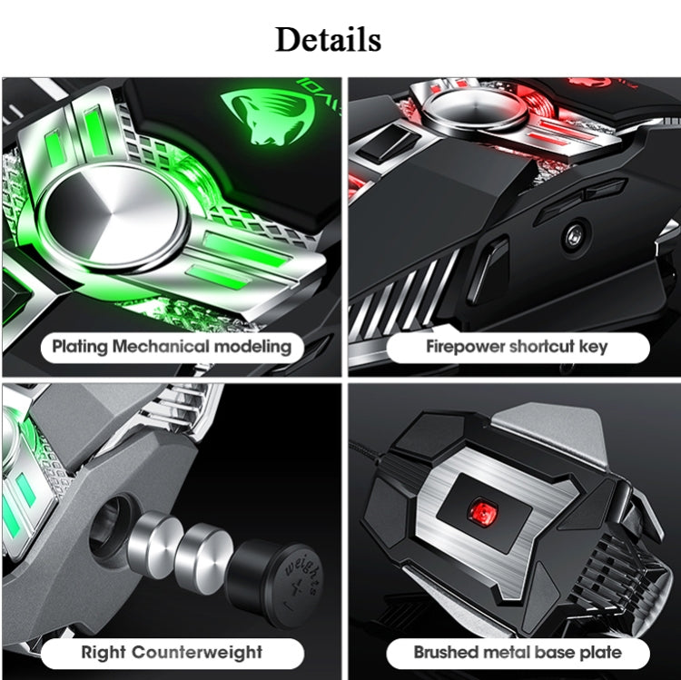 T-WOLF V10 อินเทอร์เฟซ USB 7 ปุ่ม 6400 DPI เมาส์แบบมีสายสำหรับเล่นเกมการเขียนโปรแกรมมาโครที่กำหนดเองเมาส์สำหรับเล่นเกมแสงหายใจ 4 สีความยาวสายเคเบิล: 1.5 ม.