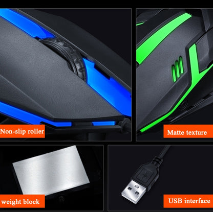 2 PCS T-WOLF V1 อินเทอร์เฟซ USB 3 ปุ่ม 1200 DPI เมาส์แบบมีสาย 7 สี Backlit เมาส์สำหรับเล่นเกม, ความยาวสายเคเบิล: 1.35 ม.