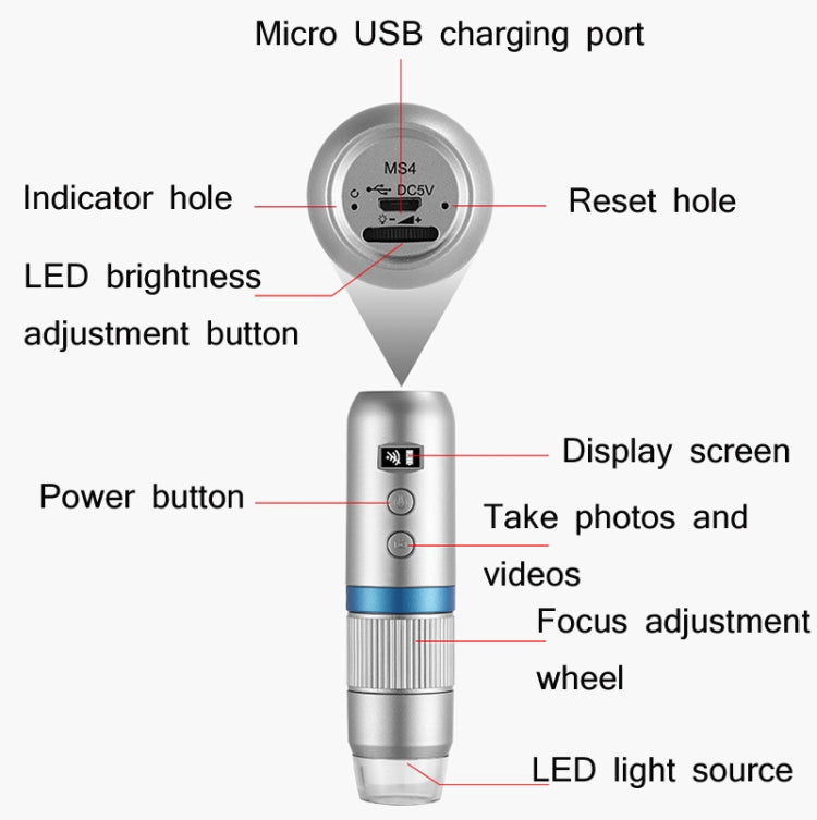 กล้องจุลทรรศน์อิเล็กตรอนไร้สาย WIFI 1080P HD การตรวจสอบการบำรุงรักษาแบบดิจิตอลแว่นขยาย